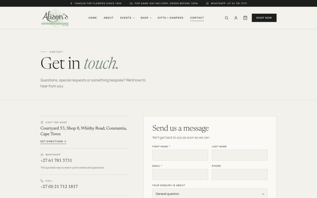 Alison's Flowers website screenshot 7