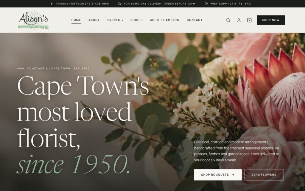Alison’s Flowers website homepage
