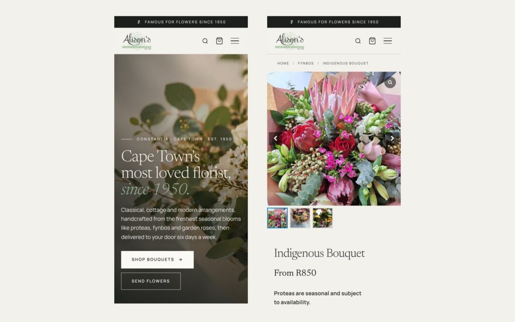 Alison's Flowers website screenshot 8
