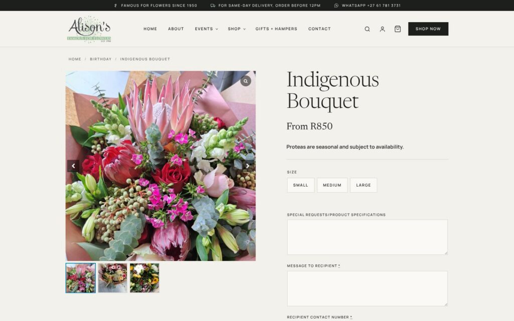 Alison's Flowers website screenshot 4