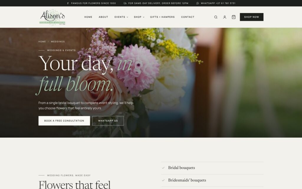 Alison's Flowers website screenshot 6