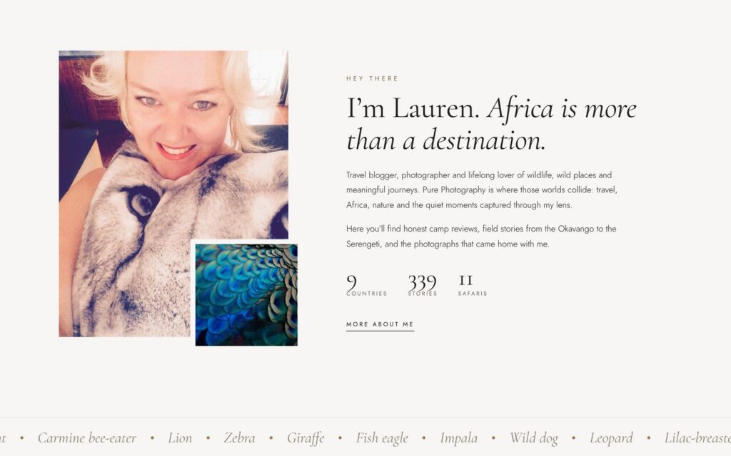 Pure Travel & Photography website screenshot 2