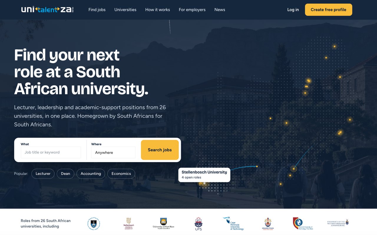 Unitalent ZA homepage